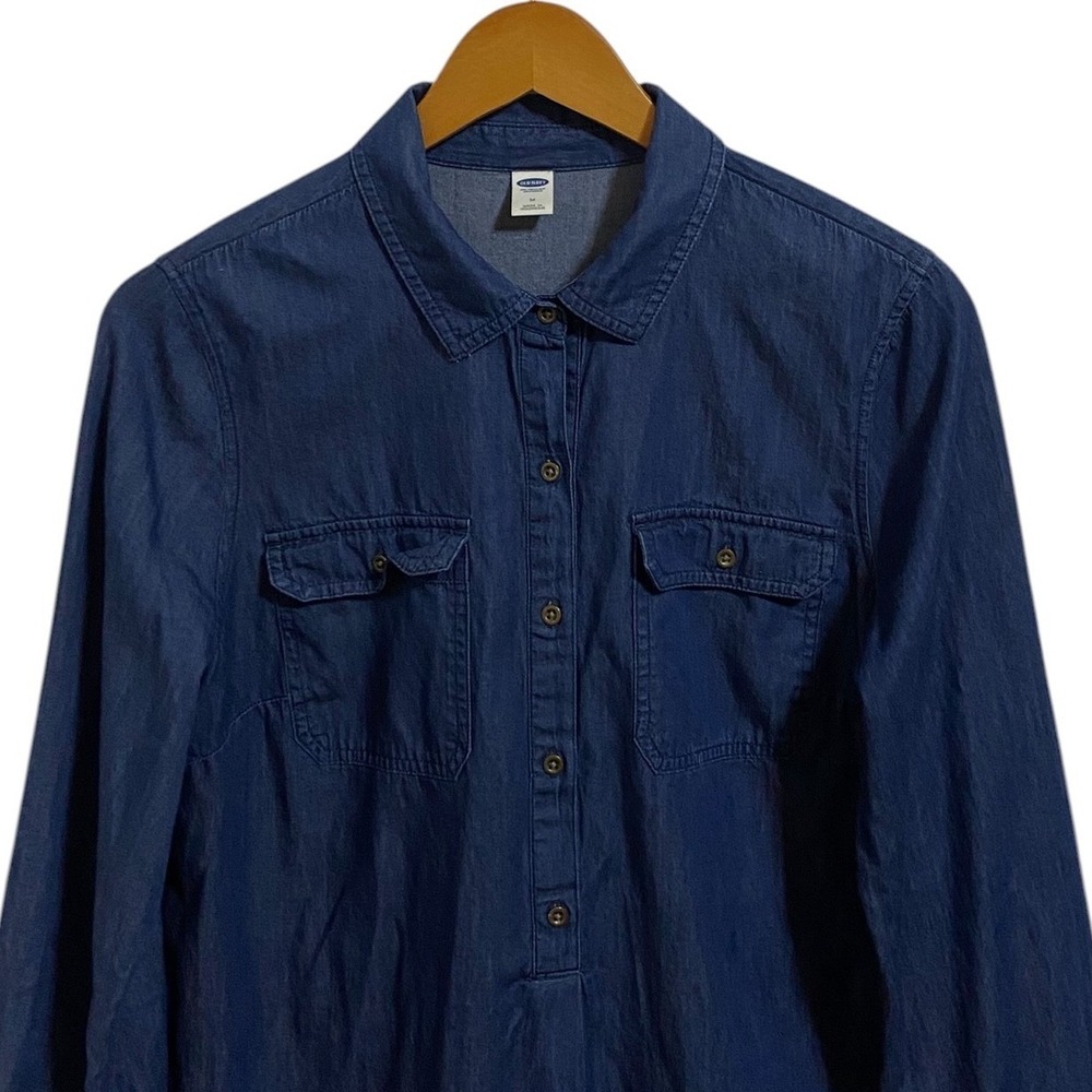 Old Navy Chambray Denim Shirt Dress Long Sleeve Cotton Tunic Western Boho Size M - Picture 6 of 11